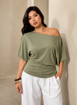 Women's Plus Size Asymmetrical Ruched Batwing Sleeve Blouse