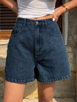 Petite Women's Relaxed Fit Bermuda Denim Shorts