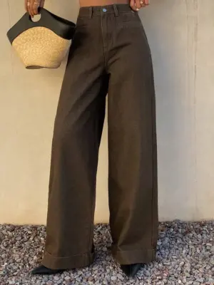 Women's Mid-Rise Wide Leg Casual Denim Jeans