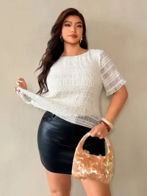 Women's Textured V-Neck Pleated Knit Blouse