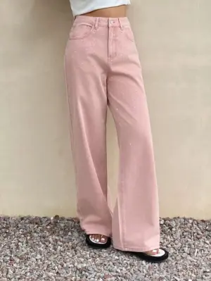 Women's Vintage Wash Wide Leg Casual Denim Jeans